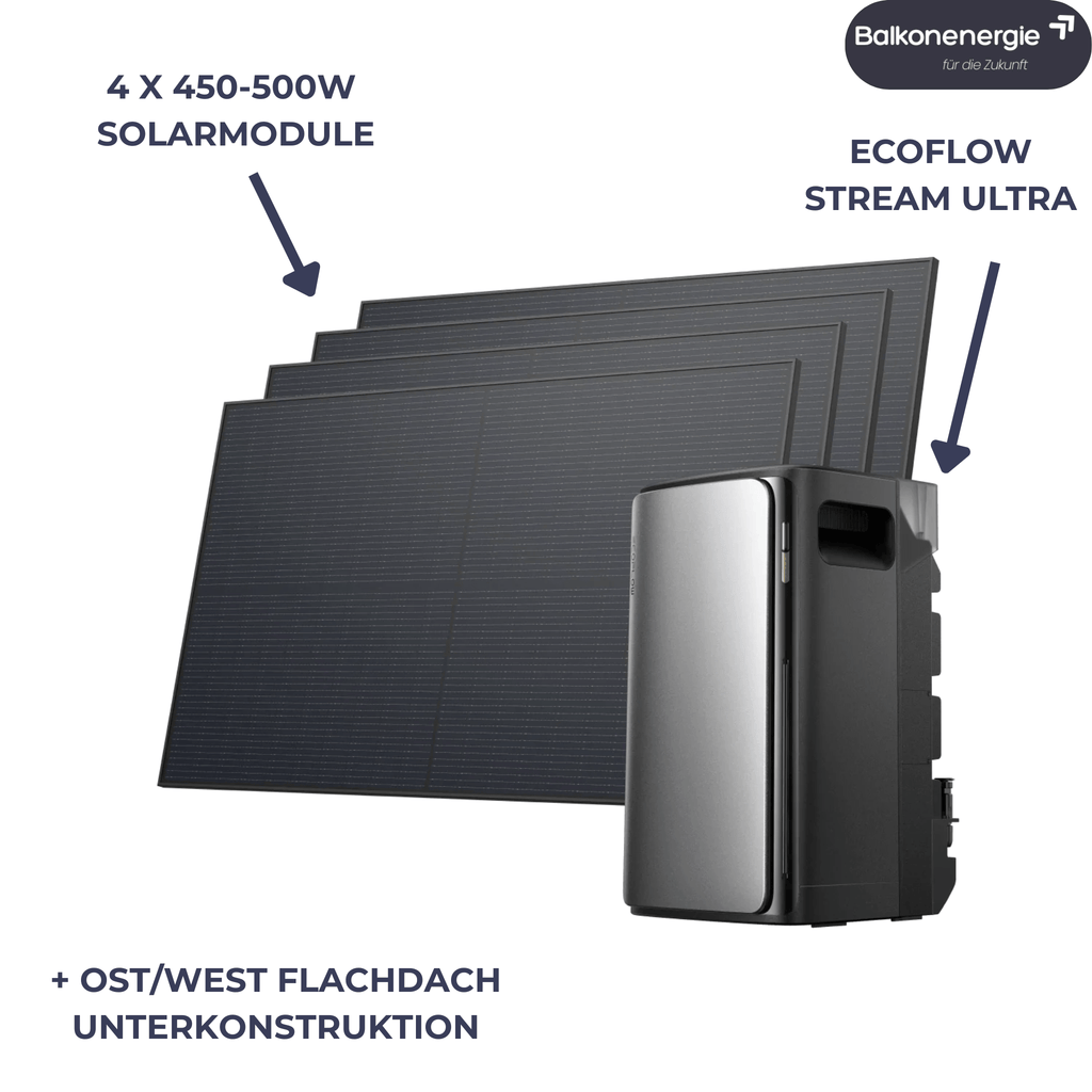EcoFlow Stream Ultra 2 kWh Flachdach - Komplettset – Ost - West Solaranlage - Balkon - Energie