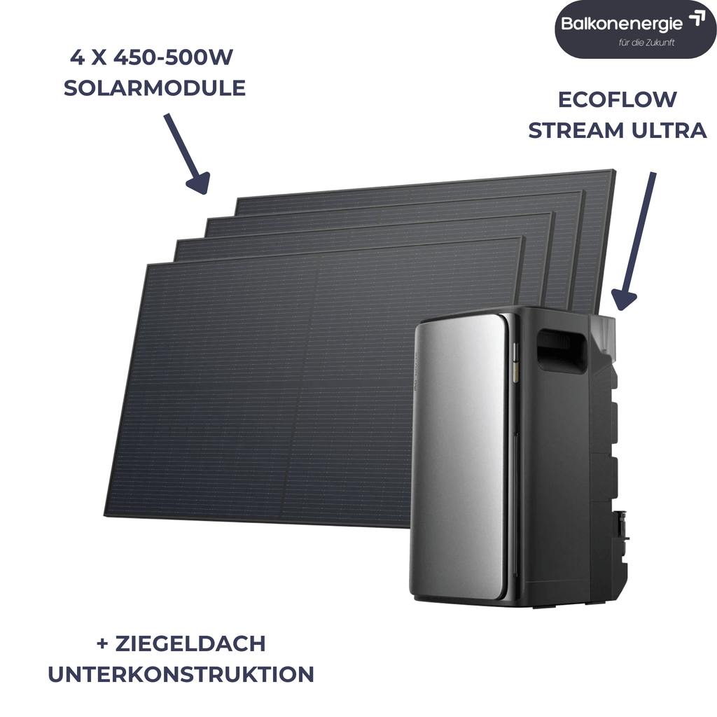 EcoFlow Stream Ultra 2 kWp Ziegeldach - Komplettset – Plug - & - Play Solaranlage - Balkon - Energie