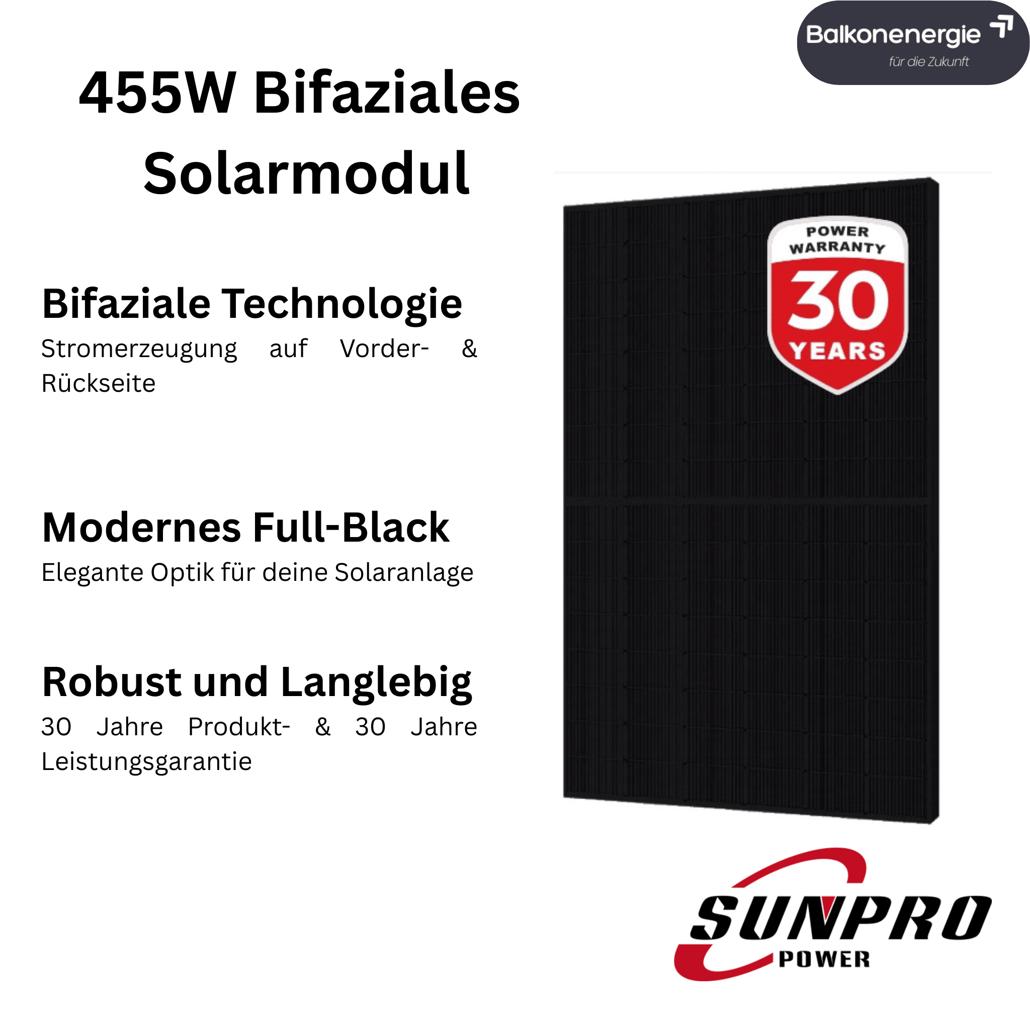 SUNPRO Power 455W | Bifacial Full Black - Balkon - Energie